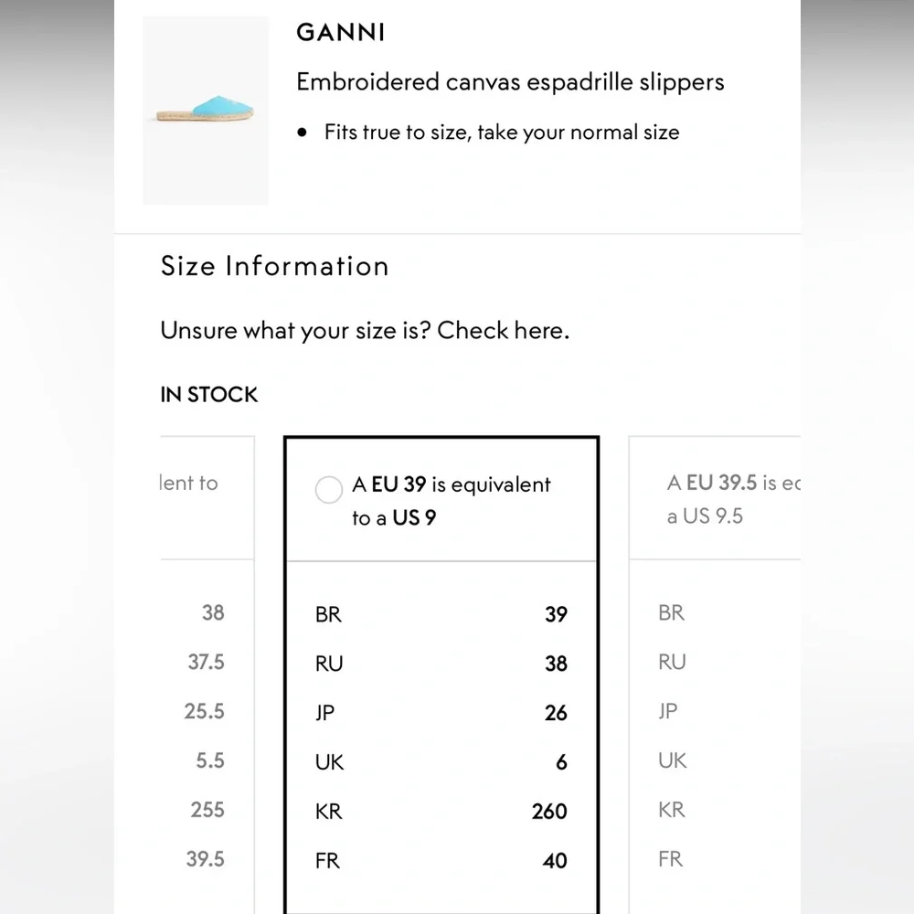GANNI Embroidered Canvas Espadrille Slippers Turquoise Women’s Size 9 EU 39 NIB